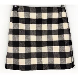 LOFT Size 6 Buffalo Plaid Wool Blend Black Cream Check Mini Skirt Pockets Lined